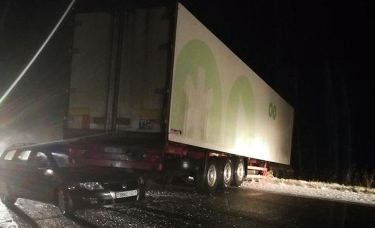 В Петриковском районе из-за гололеда фура вылетела в кювет, а в нее въехала легковушка
