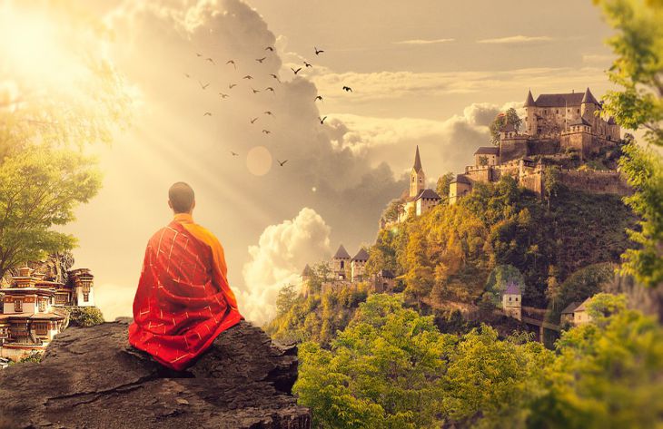 медитация, монах, природа 