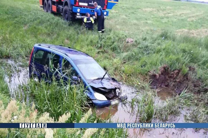 Под Лунинцом иностранец на Mercedes в свой день рождения «нырнул» в канаву