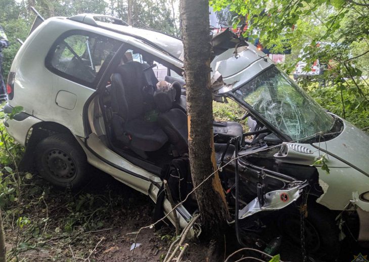 Renault под Воложином влетел в дерево: спасали женщину