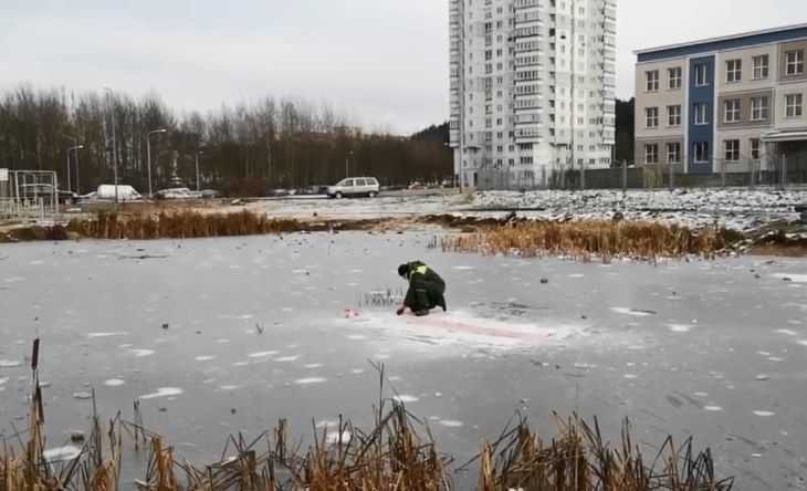 Коммунальщик в Минске рубил под собой лед топором, чтобы достать БЧБ-флаг