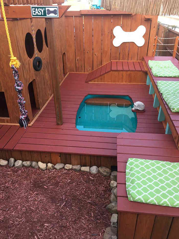 Мужчина превратил задний двор своего дома в большую игровую площадку с бассейном для собак 