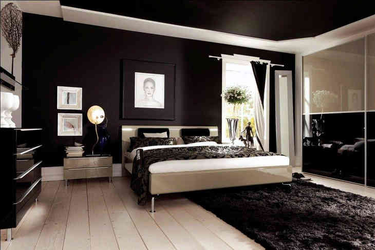 Дизайн спальни с черными стенами