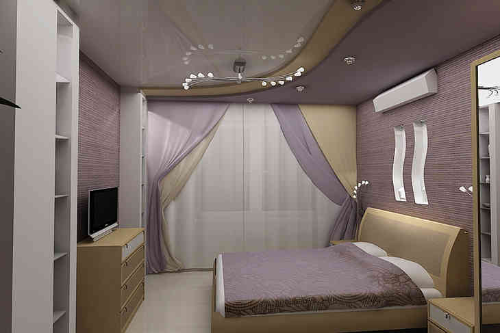 Дизайнерские решения потолка в спальне