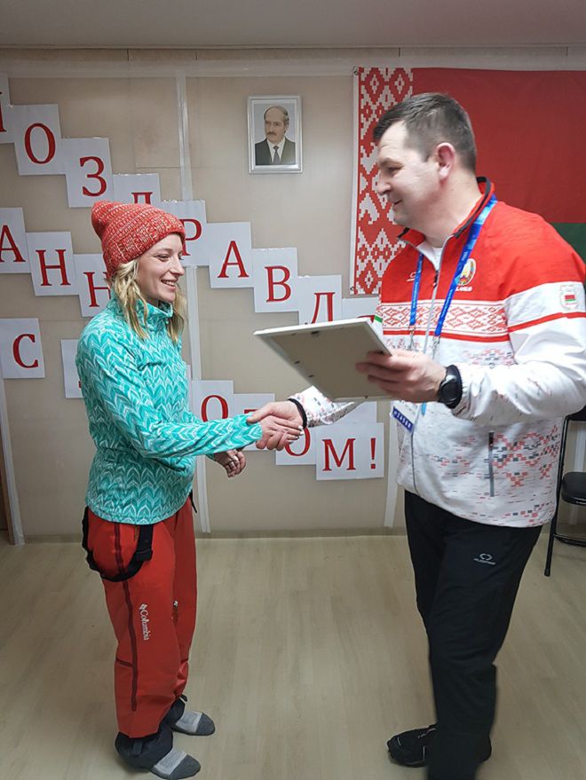 Чемпионку Анну Гуськову чествовали в олимпийской деревне в Пхенчхане