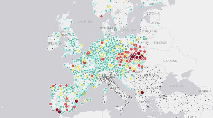 Опубликована карта самых загрязненных регионов Европы‍