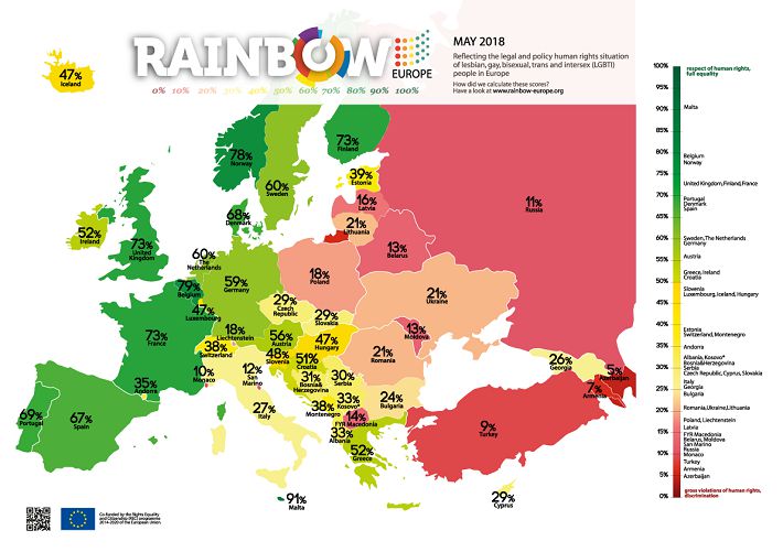 Опубликована карта гомофобии в Европе