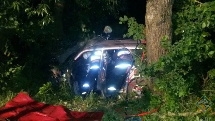 В Брестском районе Mercedes вылетел в кювет и врезался в дерево‍