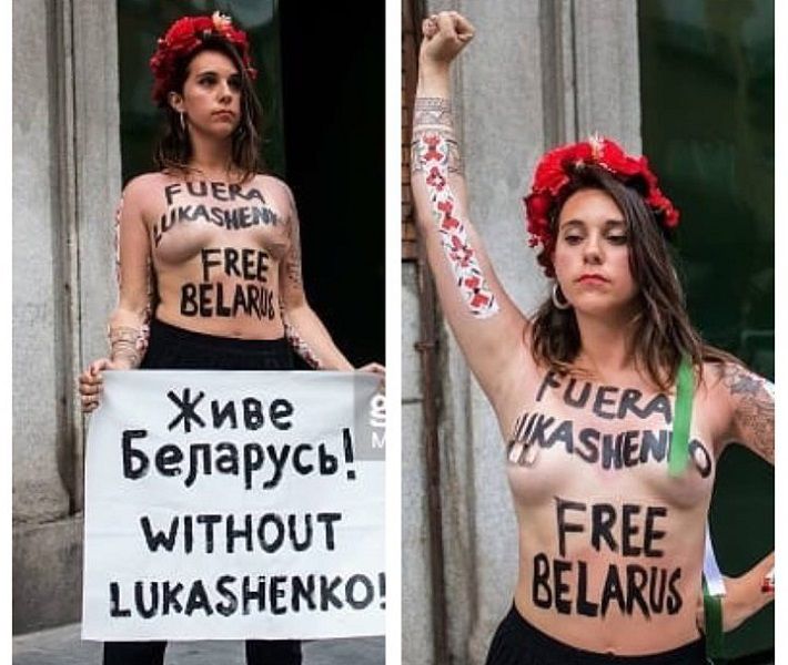 Активистка Femen устроила в Мадриде «голую акцию» перед министром юстиции Беларуси (18+)