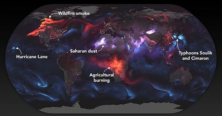NASA разработало карту, показывающую пылевые облака, окутывающие Землю