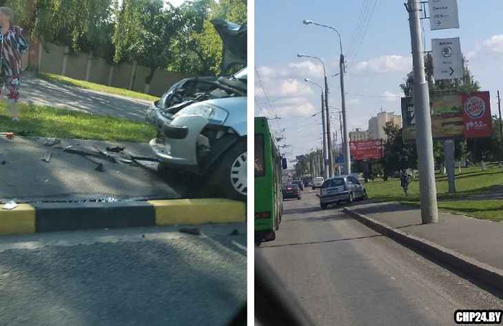 В центре Гомеля легковушка вылетела с дороги и врезалась в столб