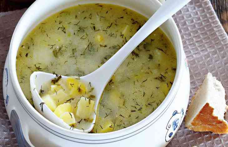 Вегетарианский суп из молодой картошки с укропом