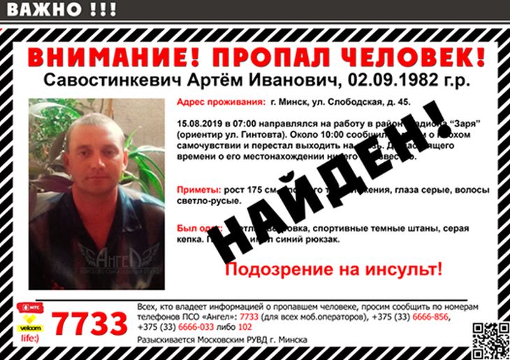 Пропавший в Минске 36-летний мужчина найден погибшим