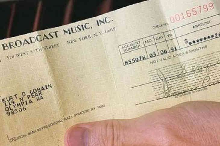Найден чек с гонораром Курту Кобейну