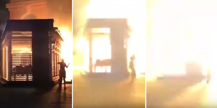 Жутко. Момент разрыва баллона в баре на Немиге попал на камеру