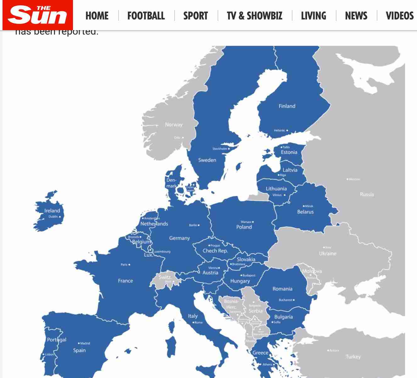 Британский таблоид The Sun включил Беларусь в Евросоюз
