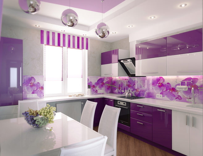Дизайн фиолетовых кухонь
