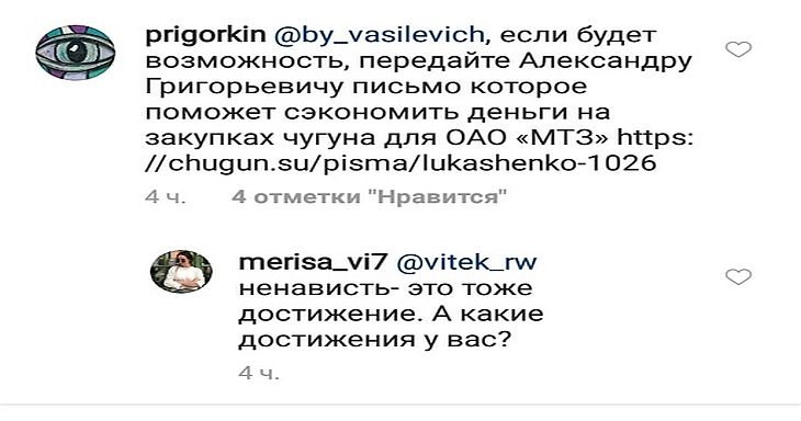 Марию Василевич подписчики в Instagram просят о закупке чугуна