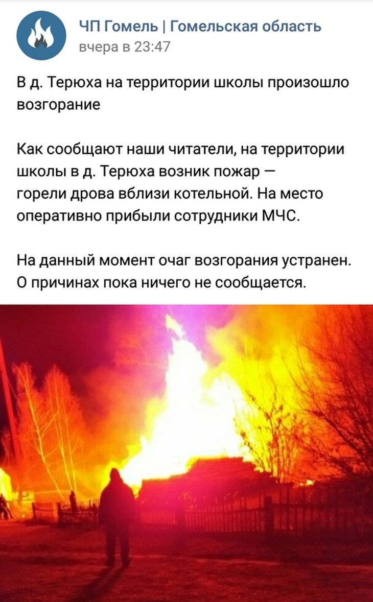 "Мощное пламя": В Гомельском районе на территории школы произошел пожар