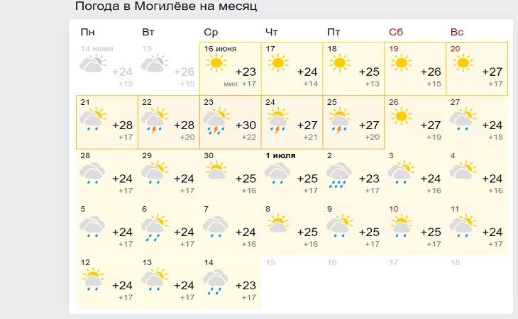 Какая погода ждет белорусов до конца июня 
