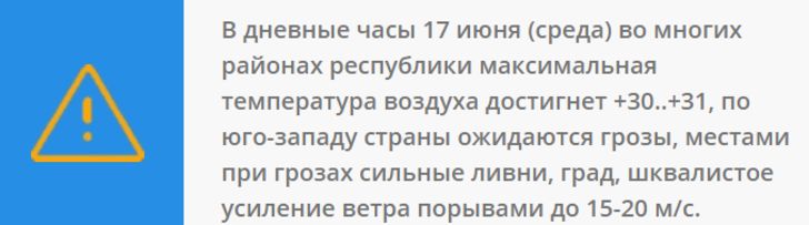 Сильная жара ливни, град: желтый уровень опасности объявлен в Беларуси на 17 июня 2020 года