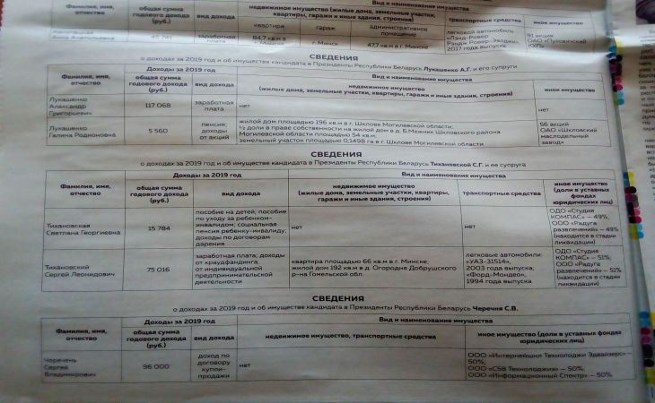 ЦИК опубликовал декларации всех кандидатов в президенты: у Лукашенко нет ни авто, ни недвижимости