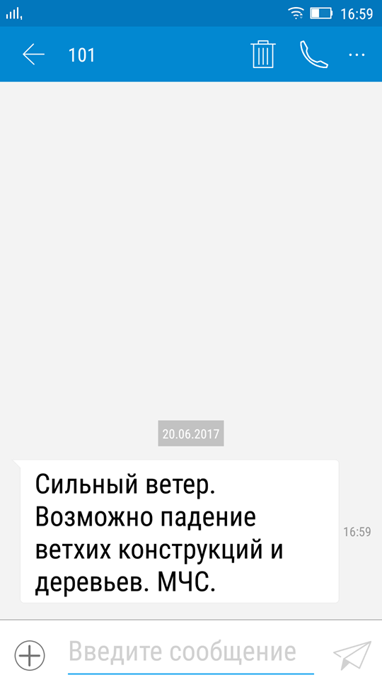 МЧС рассылает белорусам СМС с предупреждением о сильном ветре‍