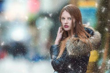 девушка, снег, зима