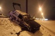 На МКАД Форд врезался в отбойник и вылетел в кювет