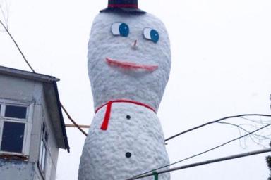 В Жлобине слепили 9-метрового снеговика