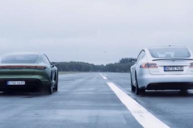Porsche Taycan против Tesla Model S: битва главных электрокаров попала на видео 